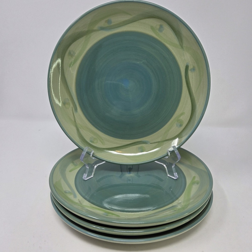 Gail Pittman Hand Painted Blue Green Swirl Salad‎ Dessert Plates Set of 4 7.75"